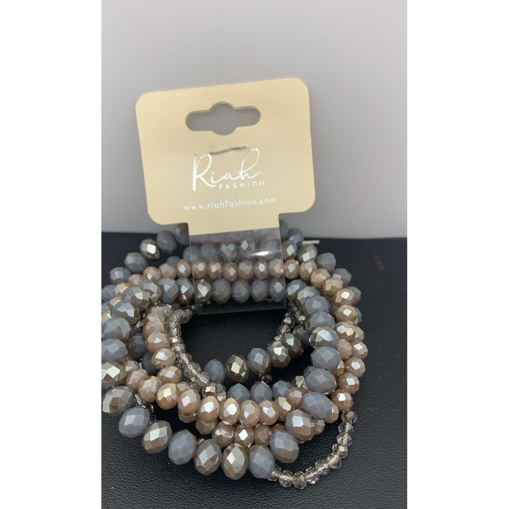NWT Riah Lot Of 7 Stacking Faceted Smokey Gray & Champagne Stretch Bracelets